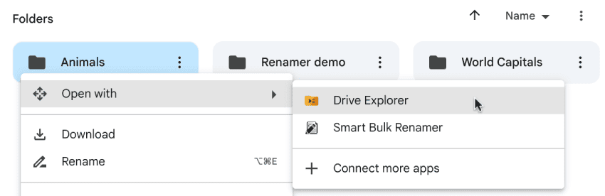 opening a google drive folder with drive explorer