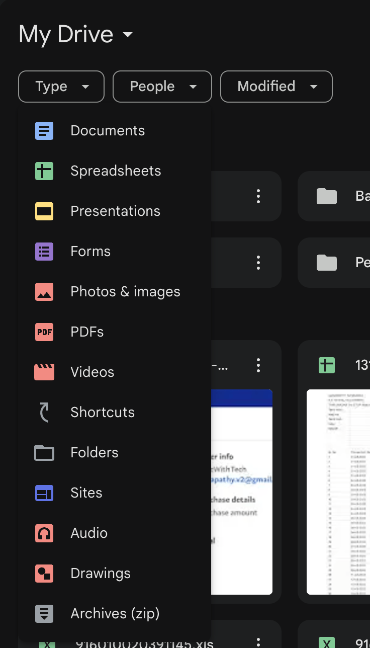 sort by file type google drive