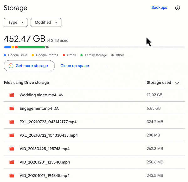 sorting google drive files by size